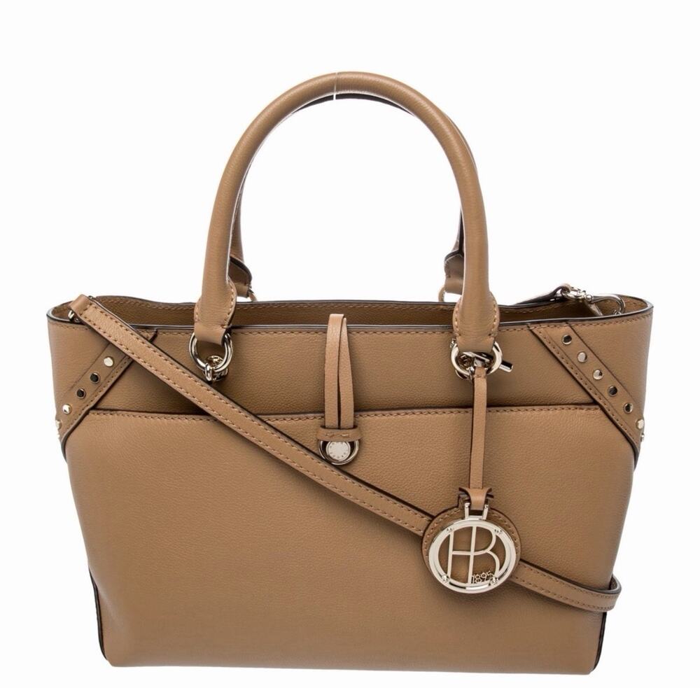 Henri Bendel Atrium Studded Leather Satchel Tote Brown